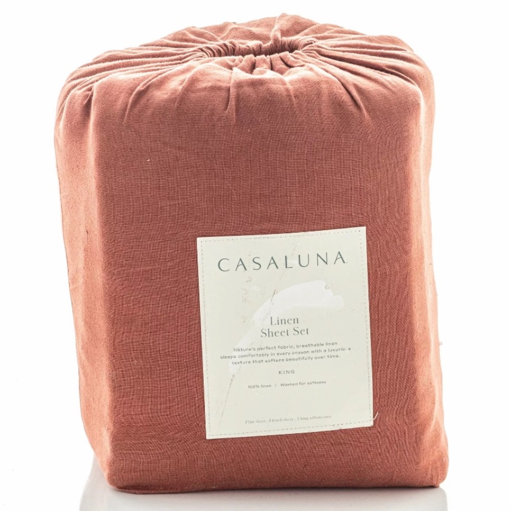 NIB CASALUNA clay linen flat sheet king